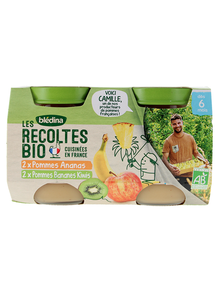Blédina Les Récoltes Bio Pommes Ananas et Pommes Bananes Kiwis Dès 6 Mois Bio 4 POTS